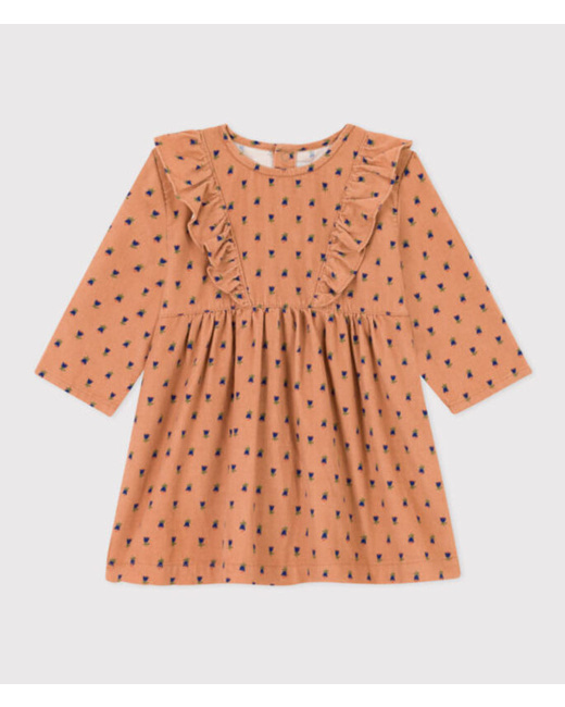 Robe manches longues en velours Sienne fleurs Bleues