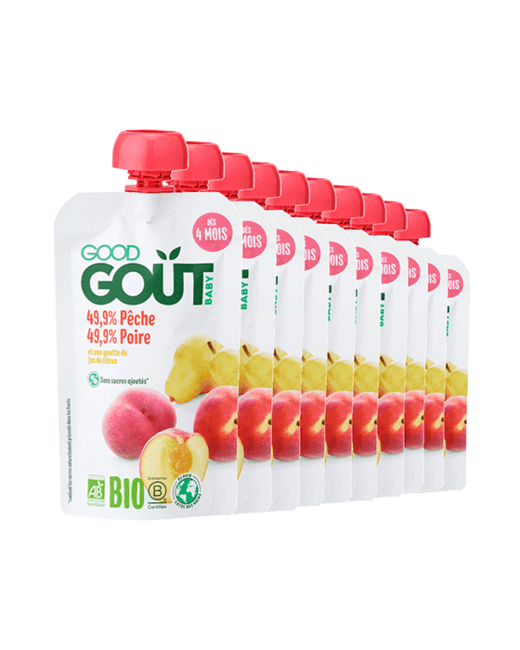 Pack de 10 gourdes Pêche Poire Bio