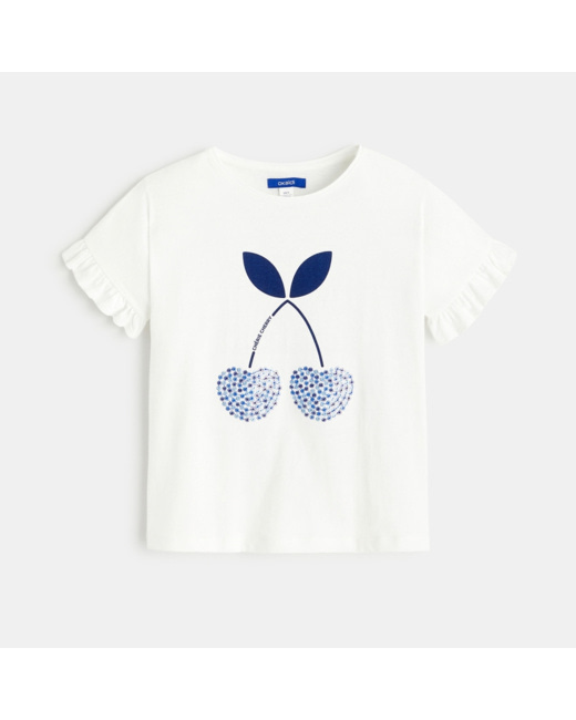 T-shirt à sequins motif cerise bleu fille