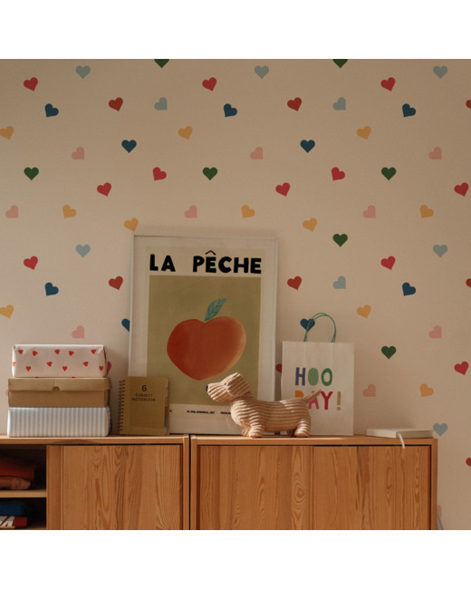 Papier peint enfant Coeurs de toutes les couleurs