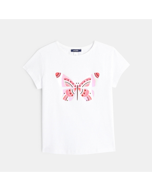 T-shirt manches courtes à motif Papillon blanc fille