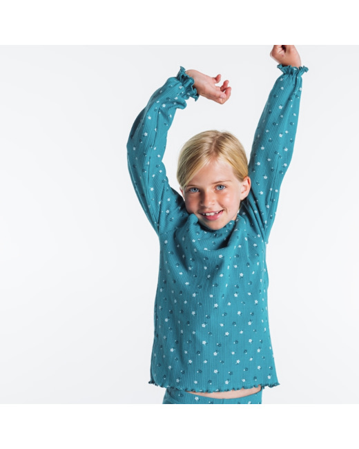 Pyjama 2 pièces en jersey imprimé petites fleurs bleu fille