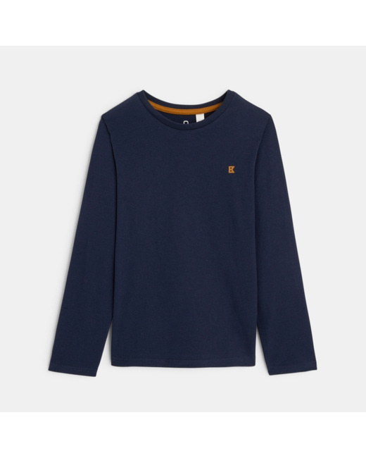 T-shirt manches longues uni bleu garçon
