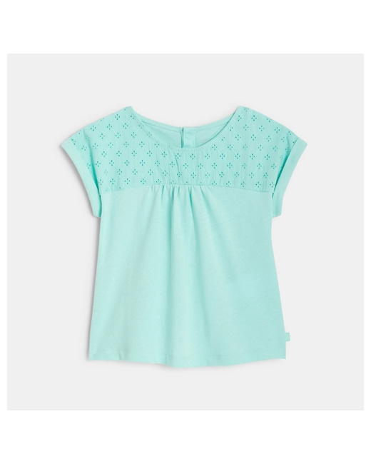 T-shirt bi-matière broderie anglaise