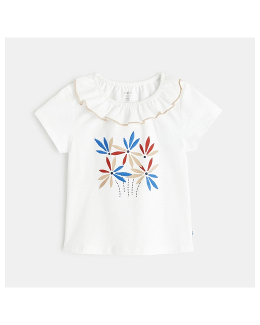 T-shirt col volant fleurs