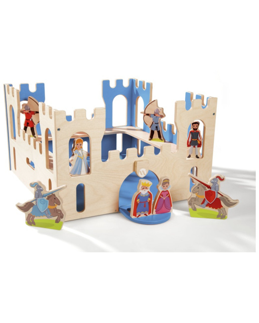 Le château coffre et 8 figurines en bois