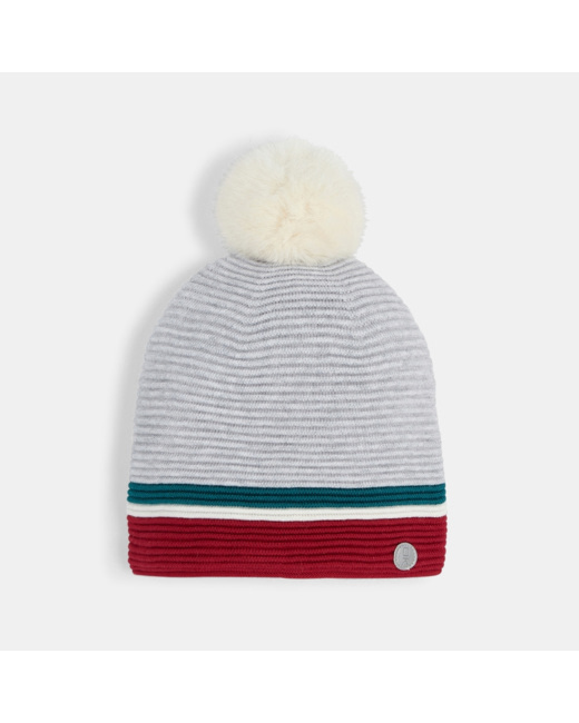 Bonnet à pompon gris fille