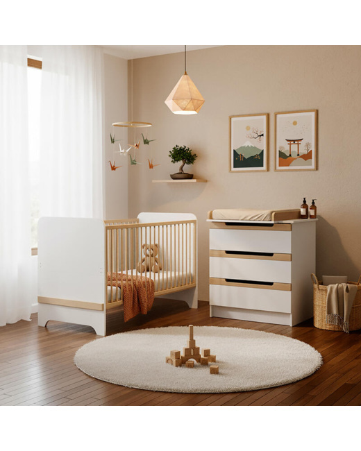 Chambre Duo Carrousel Lit bébé évolutif + Commode à langer