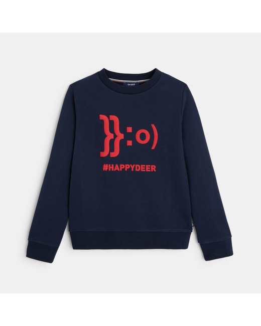 Sweat-shirt manches longues à message HAPPYDEER bleu garçon