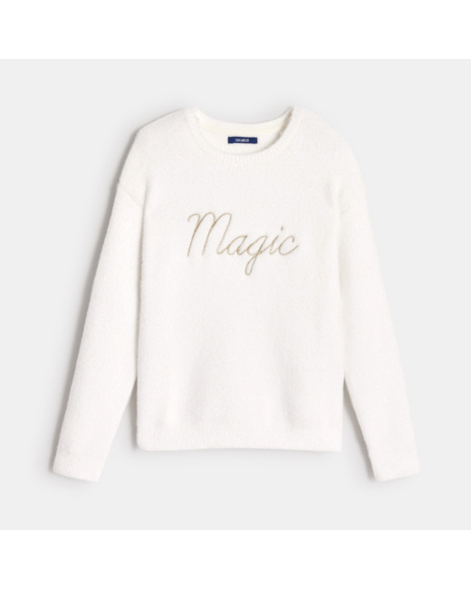 Pull moelleux à message "Magic" blanc fille