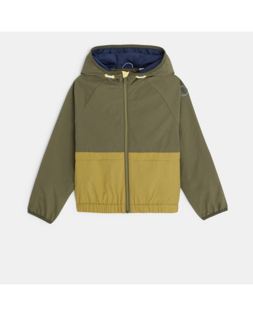 Blouson déperlant à capuche vert garçon
