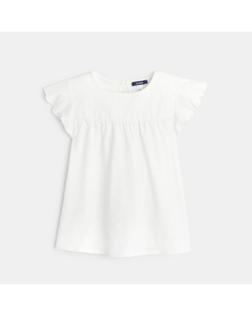 T-shirt détail broderie anglaise blanc fille