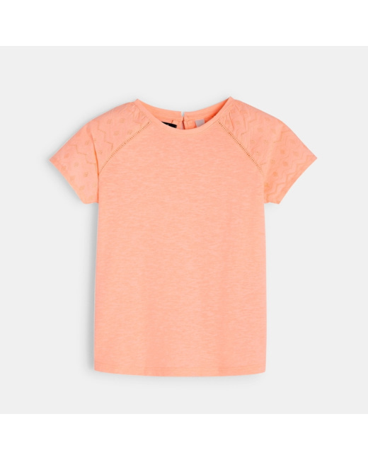 T-shirt détail broderie anglaise rose fille