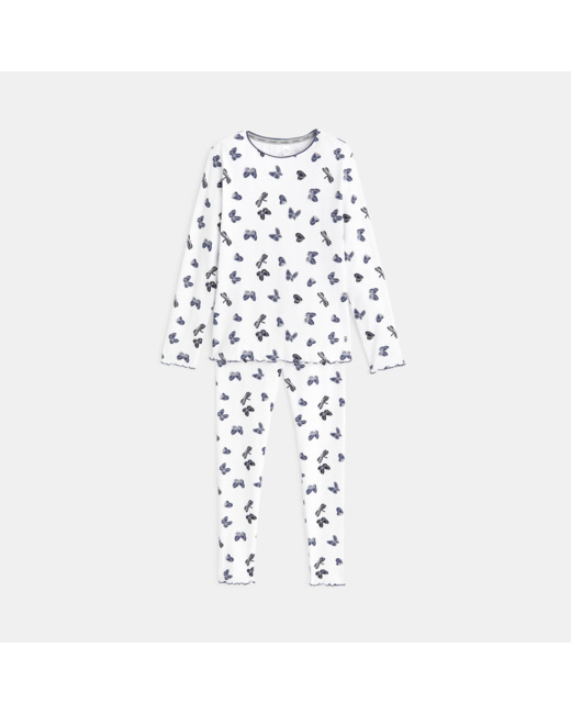 Pyjama maille côtelée papillons bleu fille