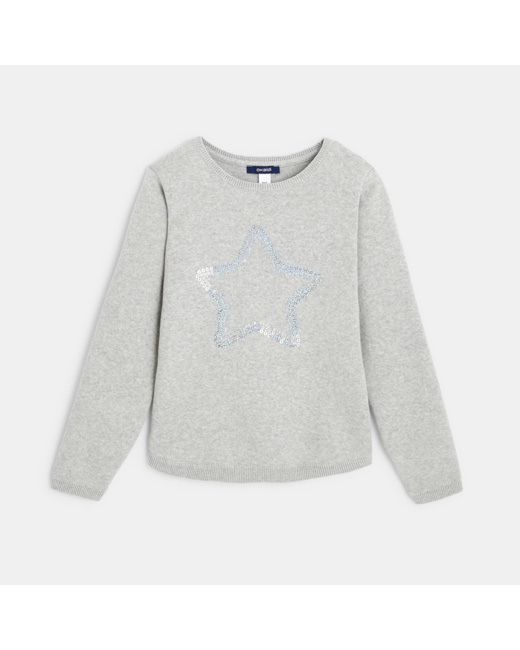 Pull fin à sequins brodés gris fille