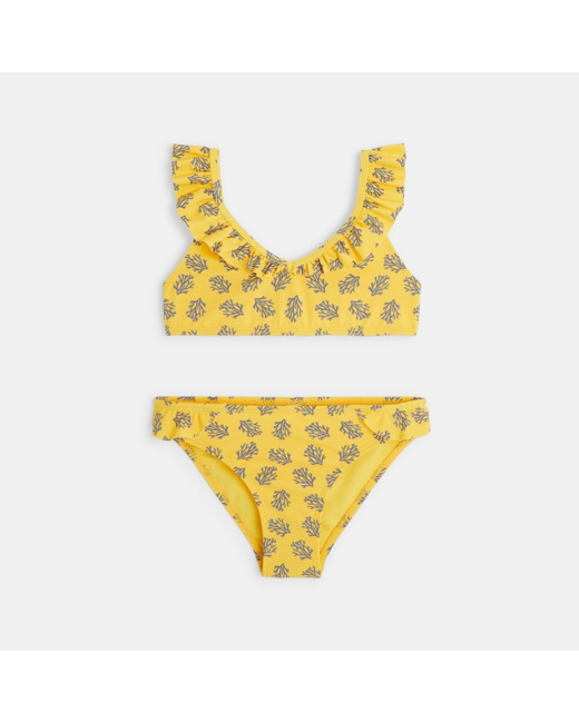 Maillot de bain bikini imprimé corail jaune fille