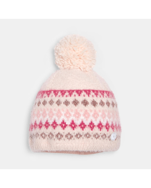 Bonnet fluffy avec motifs en jacquard rose fille