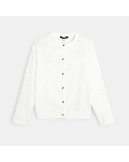 Gilet tricot effet pointelle blanc fille