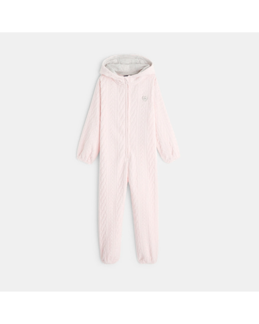 Combi-pyjama en velours polaire rose fille