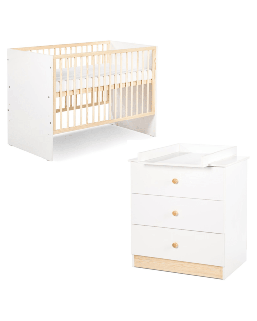Ensemble commode à langer + lit bébé à barreaux WILLY