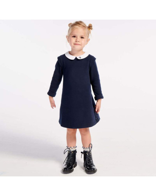 Robe gaufrée à col Claudine bleue fille