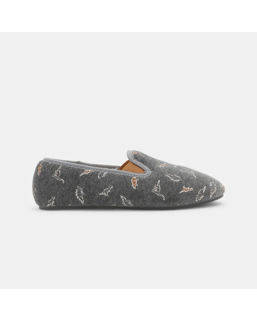Chaussons fourrés dinosaures gris garçon