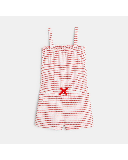 Combishort rayé en jersey rouge fille