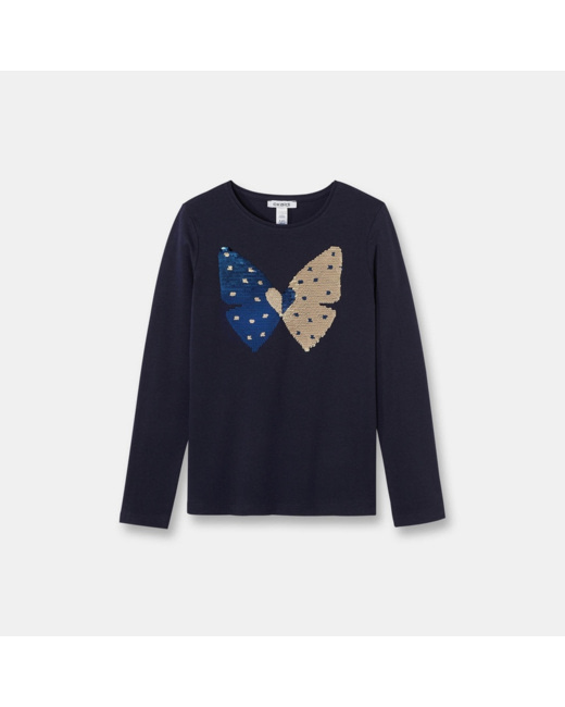 T-shirt stretch à sequins magiques bleu fille