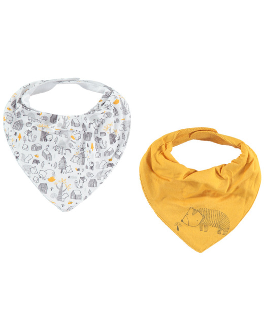Lot de 2 bavoirs forme bandana imprimés thème forêt