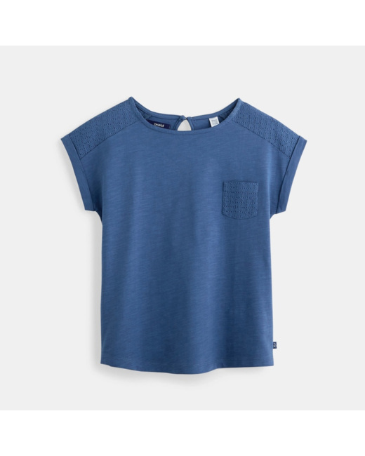 T-shirt détail ajouré bleu fille