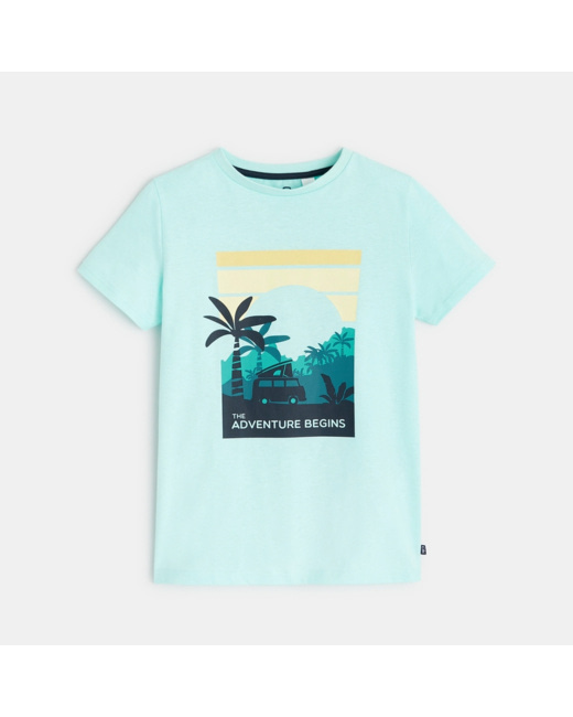 T-shirt à motif "the adventure begins" turquoise garçon