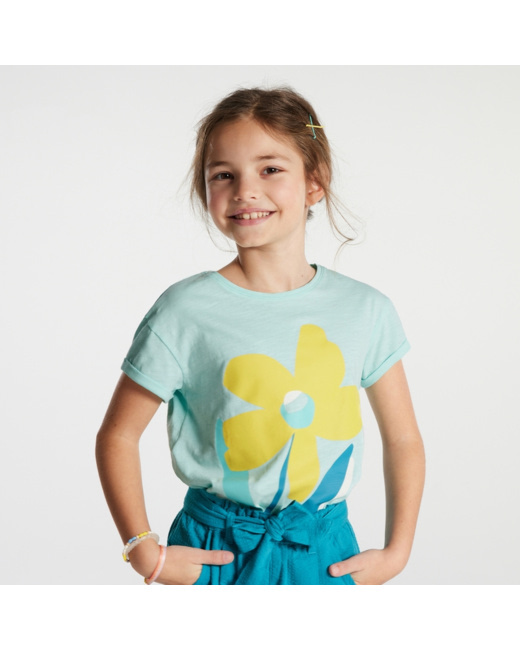 T-shirt à motif fleuri jaune fille