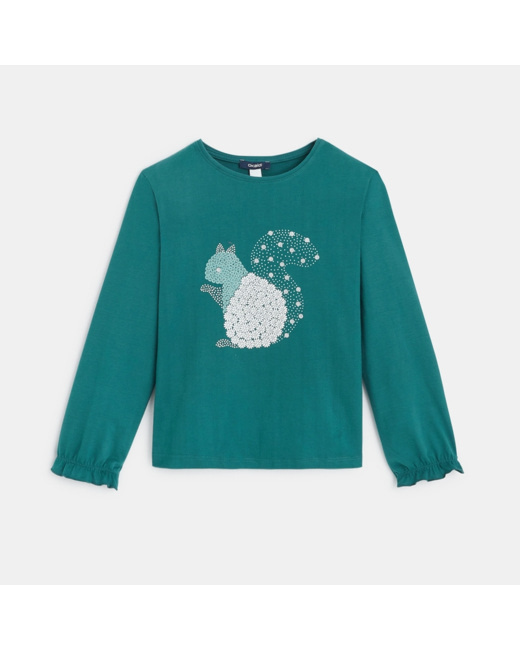 T-shirt manches longues à motif fantaisie vert fille