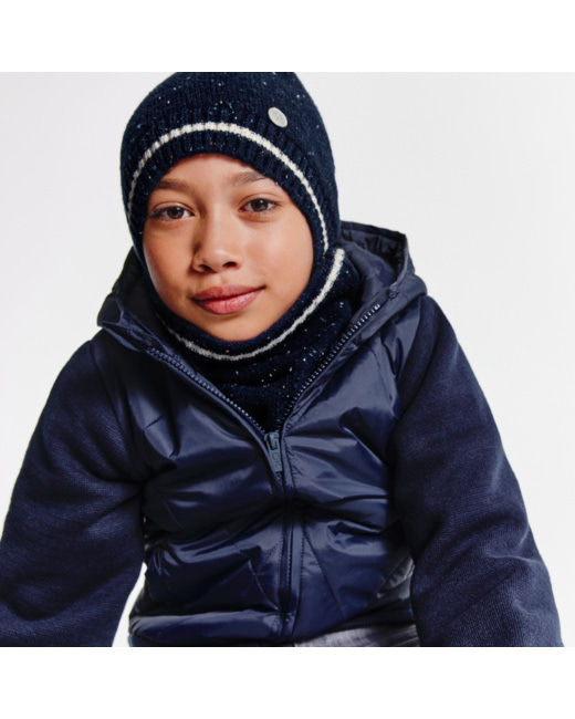 Bonnet et snood chinés coordonnés bleu garçon