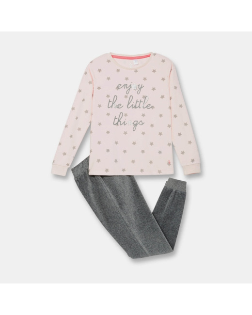 Pyjama 2 pièces en velours rose fille