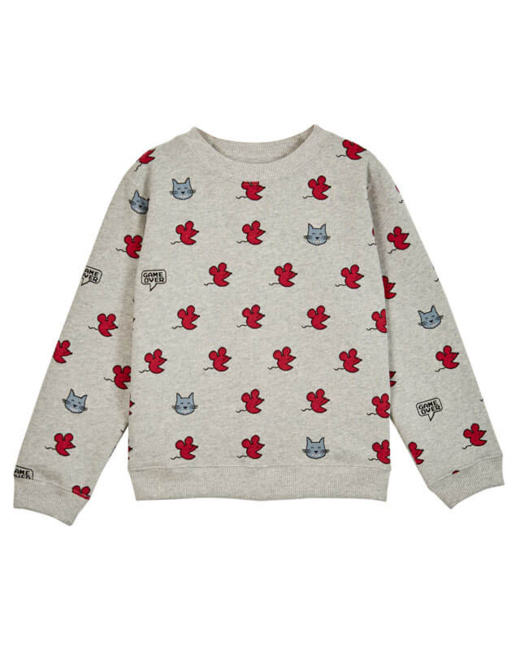 Sweat-shirt velours imprimé all-over Souris Gris Chiné