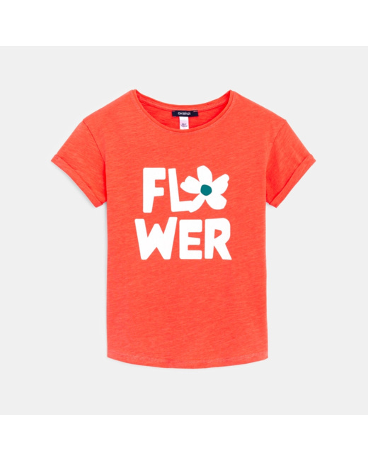 T-shirt flower orange fille