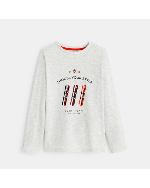 T-shirt manches longues motif Snowboard blanc garçon