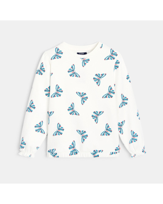 Sweat-shirt motif papillons vert fille