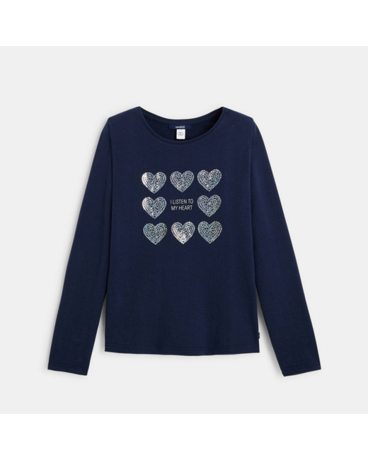 T-shirt à sequins bleu fille