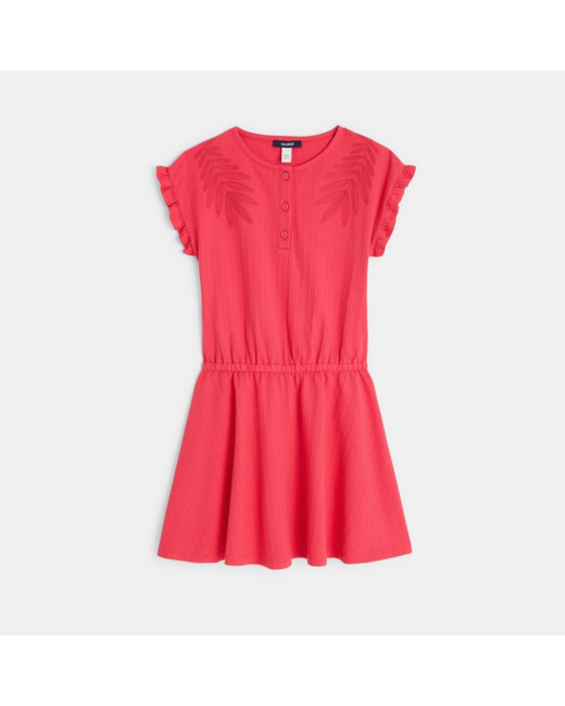 Robe brodée à manches courtes rose fille