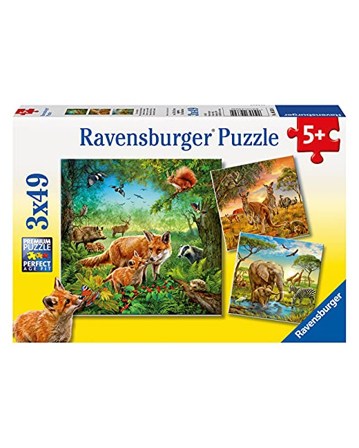 Puzzle - Animaux du monde - 3x49 pièces