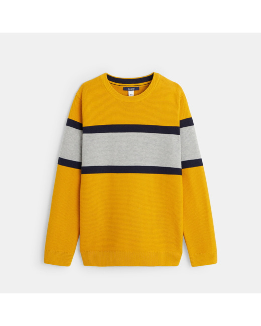Pull col rond à large rayure jaune garçon