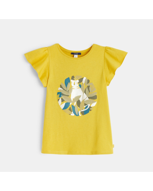 T-shirt à manches papillon motif Tigre jaune fille