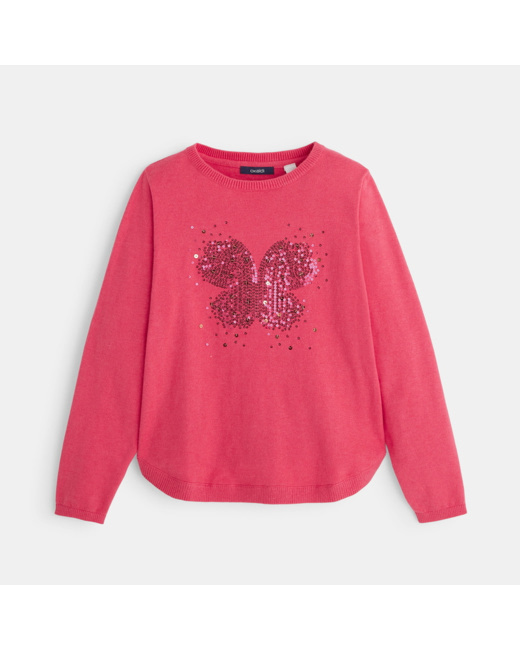 Pull fin avec motif papillon en sequins rose fille