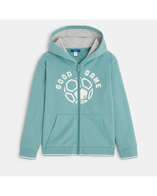 Sweat zippé à capuche molleton vert garçon