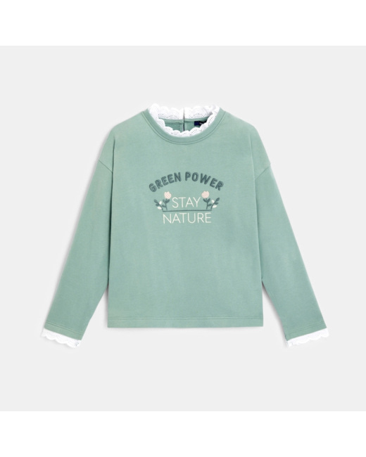 Sweat-shirt à col collerette vert fille