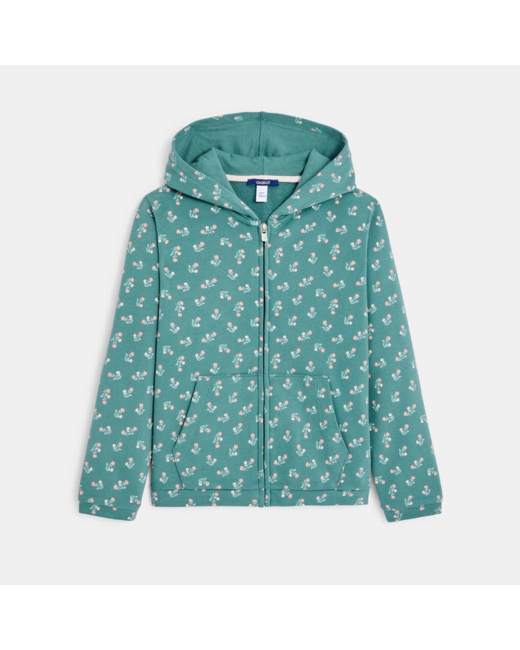 Sweat-shirt zippé imprimé vert fille