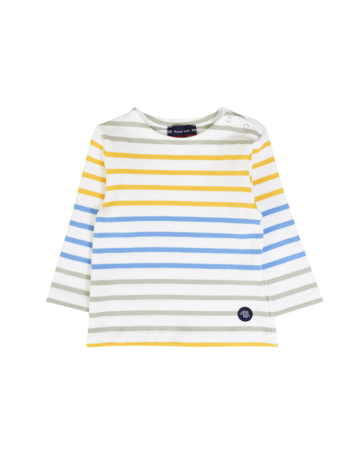 Marinière tricolore Baby - coton épais - Milk/Dorure/Lobelia/Oyat