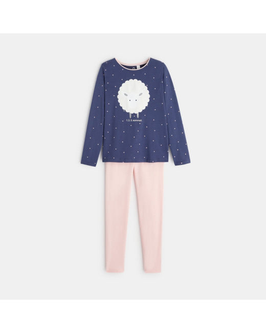 Pyjama 2 pièces en jersey motif mouton bleu fille